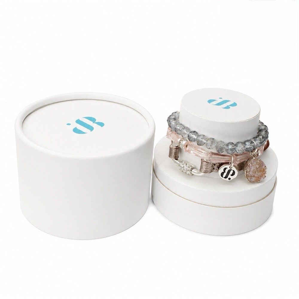 3 pc Bomb Party Bracelet Set Multicolor Stack Stretch Druzy Charm Box silver